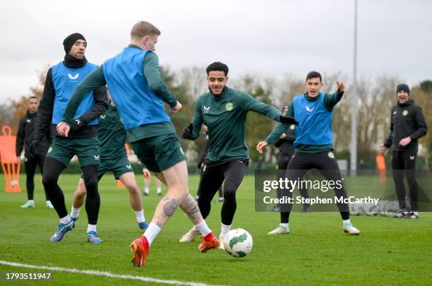 Dublin , Ireland - 20 November 2023; Players, from left, Shane Duffy, James McClean, Andrew Omobamidele, Jamie McGrath and coach John O'Shea during a...