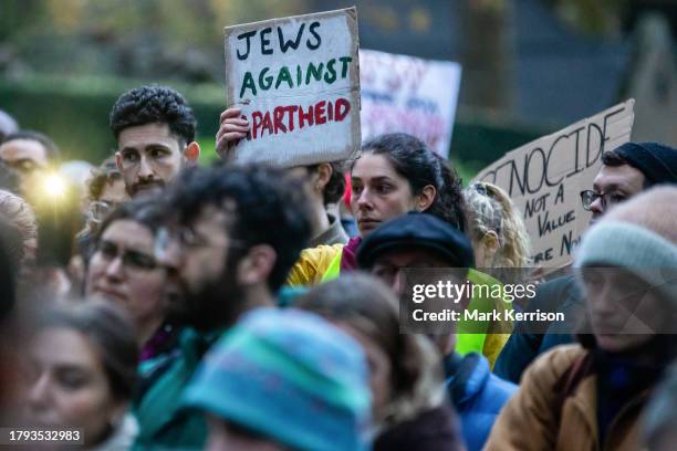 Members of the Jewish community attend a rally in Victoria Embankment Gardens organised by Na'amod UK to call for a ceasefire in Gaza, for Israeli...