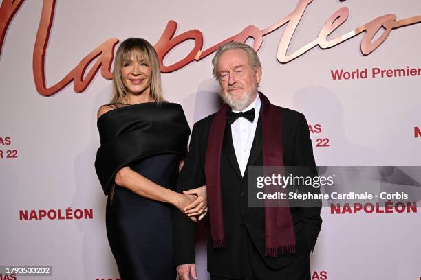 Director Ridley Scott and wife Giannina Facio attend the "Napoleon" World Premiere at Salle Pleyel on November 14, 2023 in Paris, France.