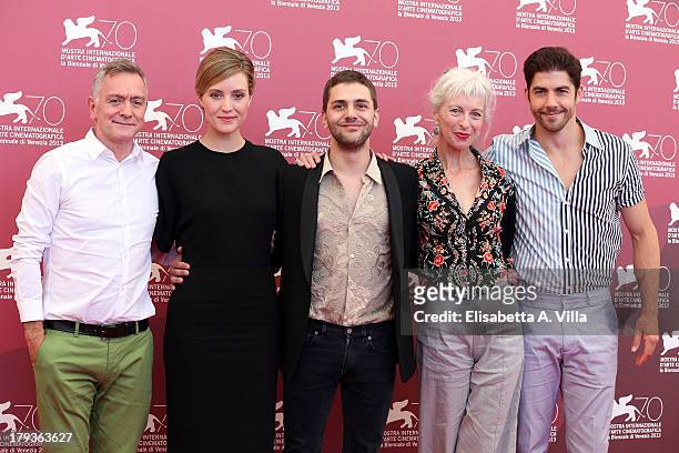 Author Michel Marc Bouchard, actress Evelyne Brochu, director Xavier Dolan and actors Lise Roy and Pierre Yves Cardinal attend the 'Tom And The Farm'...