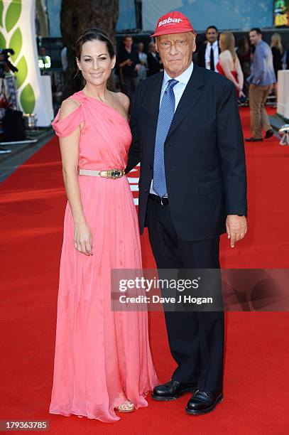 Niki Lauda and Birgit Lauda attend the "Rush" world premiere at The Odeon Leicester Square on September 2, 2013 in London, England.