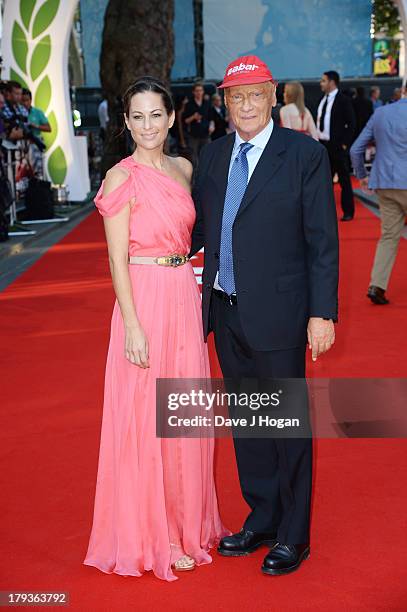 Niki Lauda and Birgit Lauda attend the "Rush" world premiere at The Odeon Leicester Square on September 2, 2013 in London, England.