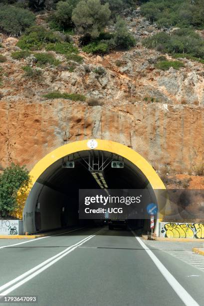 Heraklion, Crete, Greece, Two lane road tunnel on the national road approaching the city of Heraklion, Crete.