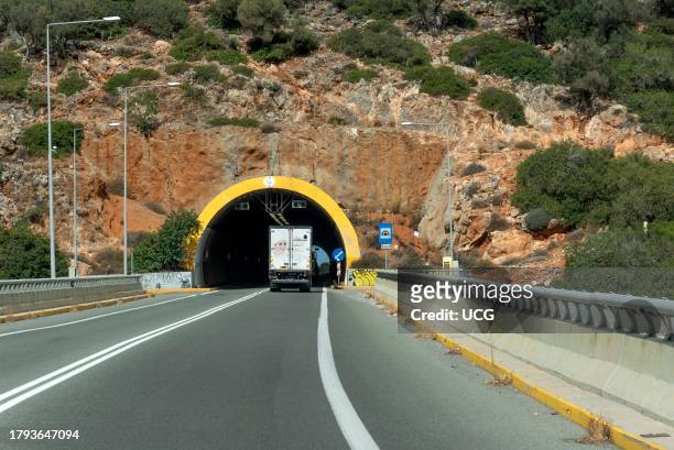Heraklion, Crete, Greece, Two lane road tunnel on the national road approaching the city of Heraklion, Crete.