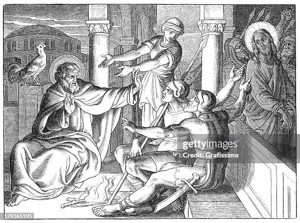 denial of jesus by peter and arrest - peter the apostle stock illustrations