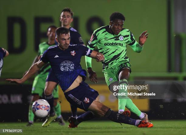 Tyrese Omotoye of Forest Green Rovers scores the team's fifth goal during the Emirates FA Cup First Round Replay match between Forest Green Rovers...