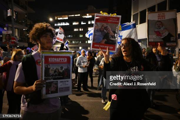 The parents and relatives of children kidnapped on October 7th, along with families of hostages and their supporters take part in a demonstration...