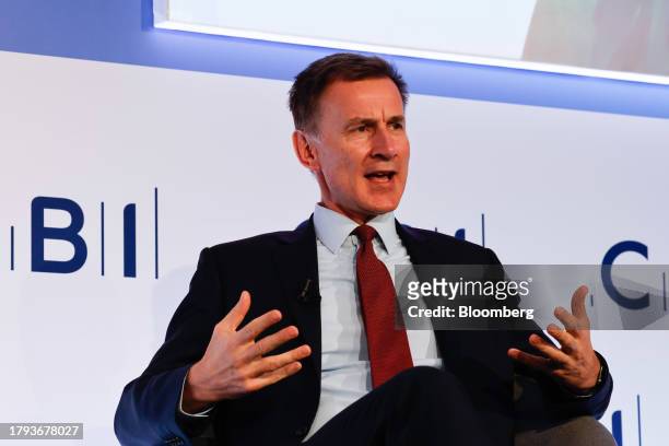 Jeremy Hunt, UK chancellor of the exchequer, at the "CBI General Election Countdown: Raising The Voice Of Business" conference in London, UK, on...