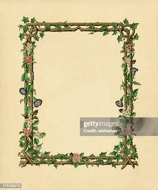 viktorianischen frame mit wilden rosen und ackerwinde - spalier stock-grafiken, -clipart, -cartoons und -symbole