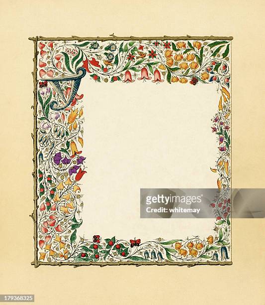 ilustrações, clipart, desenhos animados e ícones de victorian floral fronteira com borboletas - art nouveau
