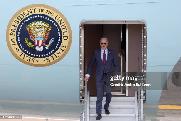 President Joe Biden arrives at San Francisco International Airport ahead of the APEC summit on November 14, 2023 in San Francisco, California. The...