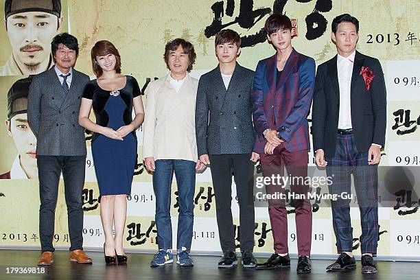 South Korean actors Song Kang-Ho, Kim Hae-Soo , Baek Yoon-Sik, Cho Jung-Seok, Lee Jong-Suk and Lee Jung-Jae attend "The Face Reader" press screening...