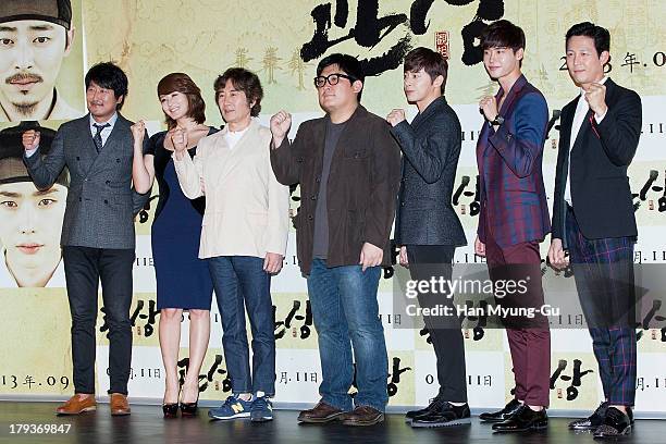 South Korean actors Song Kang-Ho, Kim Hae-Soo , Baek Yoon-Sik, Cho Jung-Seok, Lee Jong-Suk, Lee Jung-Jae and director Han Jae-Rim attend "The Face...