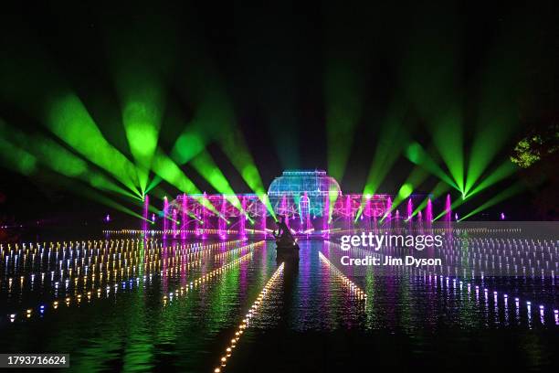 The Palm House is illuminated as Kew Gardens launch their festive 'Christmas at Kew' light trail at Kew Gardens on November 14, 2023 in London,...