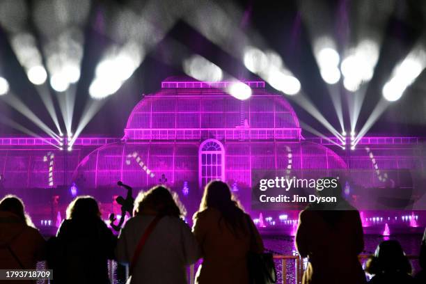 The Palm House is illuminated as Kew Gardens launch their festive 'Christmas at Kew' light trail at Kew Gardens on November 14, 2023 in London,...