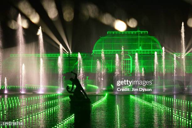 The Palm House is illuminated as Kew Gardens launch their festive 'Christmas at Kew' light trail at Kew Gardens on November 14, 2023 in London,...