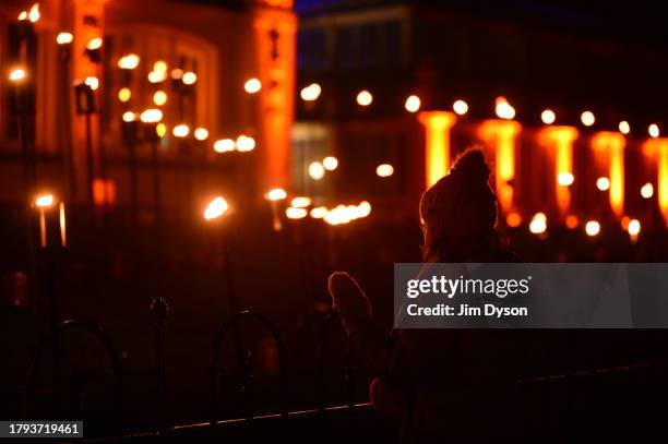 Illuminations entertain visitors as Kew Gardens launch their festive 'Christmas at Kew' light trail at Kew Gardens on November 14, 2023 in London,...