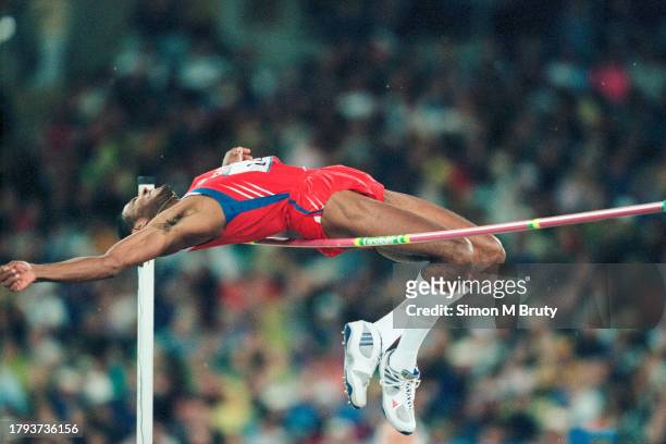 Javier Sotomayor of Cuba in action during the Men's High Jump Final at the Olympic Stadium during the Sydney 2000 Olympic Games on September 24th,...