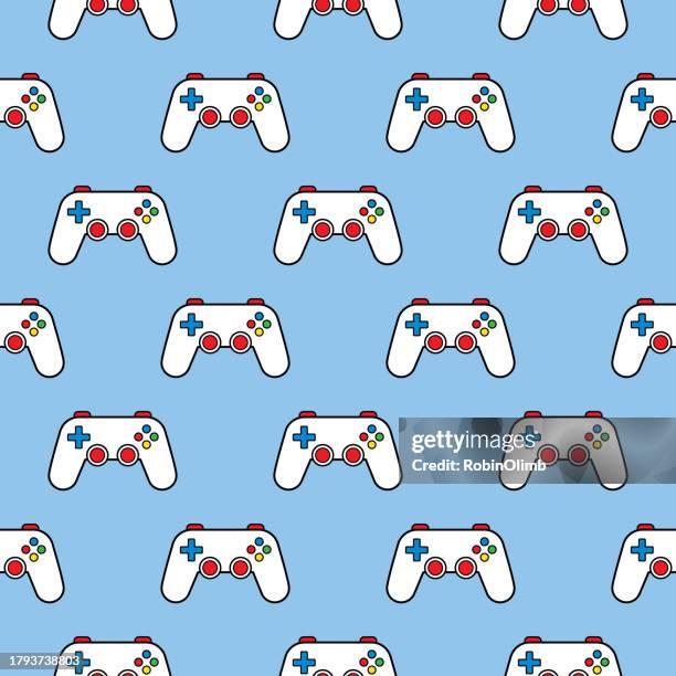 white video game controllers seamless pattern - arcade button stock illustrations