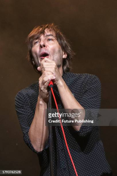 November 17 Mexico City, Mexico: Thomas Mars of the French rock band 'Phoenix' performs on stage during the day one of the Corona Capital 2023 Music...