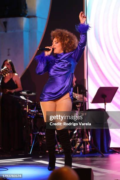 Paola Guanche performs on stage at the Best New Artist Showcase and CPI during the 24th Annual Latin Grammy Awards on November 14, 2023 in Seville,...