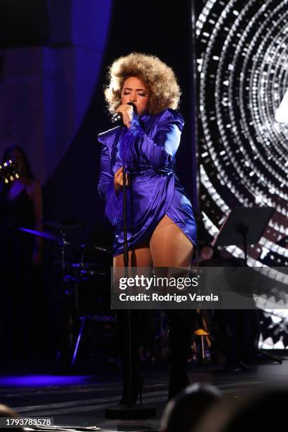 Paola Guanche performs on stage at the Best New Artist Showcase and CPI during the 24th Annual Latin Grammy Awards on November 14, 2023 in Seville,...