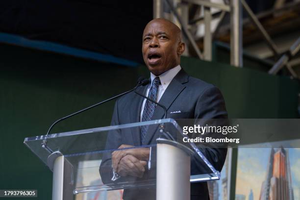 Eric Adams, mayor of New York, speaks during an event at 270 Park Avenue, JPMorgan Chase's new global headquarters building, in New York, US, on...