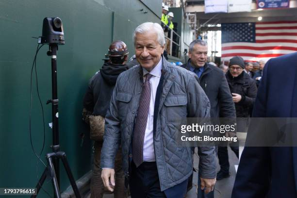 Jamie Dimon, chief executive officer of JPMorgan Chase & Co., exits following an event at 270 Park Avenue, JPMorgan Chase's new global headquarters...