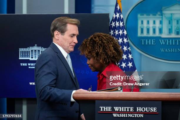 White House Press Secretary Karine Jean-Pierre cedes the podium to Coordinator for Strategic Communications at the National Security Council John...