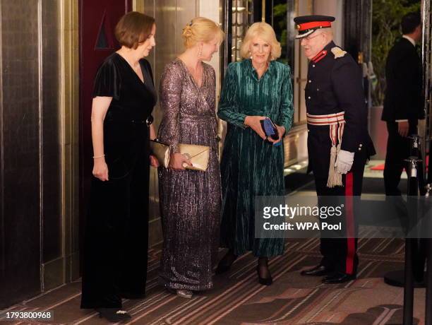 Queen Camilla arrives at the annual awards ceremony which is celebrating its 135th anniversary at Sheraton Grand London Park Lane on November 20,...