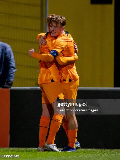 Wessel Kuhn of Holland U18 celebrates 1-0 with Kees Smit of Holland U18 during the U18 Men match between Holland U18 v Sweden U18 at the Sportpark...