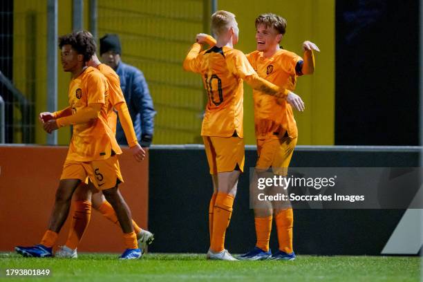 Wessel Kuhn of Holland U18 celebrates 1-0 with Kees Smit of Holland U18 during the U18 Men match between Holland U18 v Sweden U18 at the Sportpark...