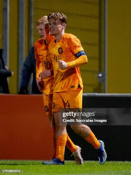 Wessel Kuhn of Holland U18 celebrates 1-0 with Kees Smit of Holland U18 during the U18 Men match between Holland U18 v Sweden U18 at the Sportpark...