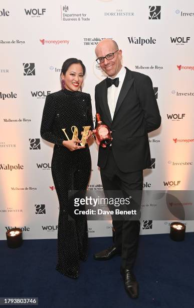 Sabrina Elba and Anabela Chan, winner of the Game Changer award, attend the Walpole British Luxury Awards 2023 at The Dorchester on November 20, 2023...