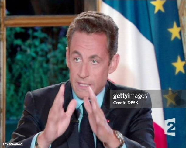 Video Grab from France 2 television taken 20 September 2007 shows French President Nicolas Sarkozy speaking during an interview in Paris. "France...