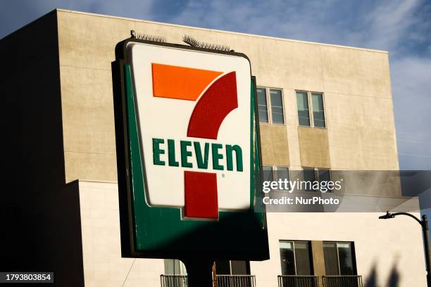 7Eleven logo is seen in Los Angeles, United States on November 13, 2023.