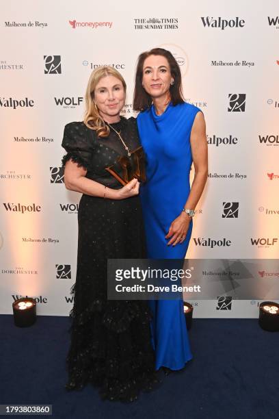 Anabel Kindersley, accepting the Sustainable Luxury Brand of the Year award on behalf of Neal's Yard Remedies, and Eileen Redmond-Macken attend the...