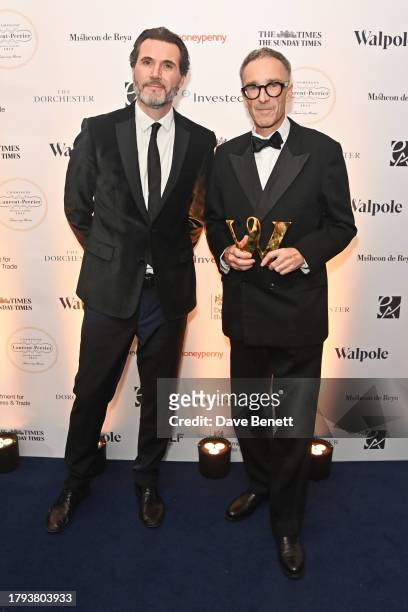 Rupert Daniels and Nicholas Brooke, accepting the Made In The UK award on behalf of Sunspel, attend the Walpole British Luxury Awards 2023 at The...