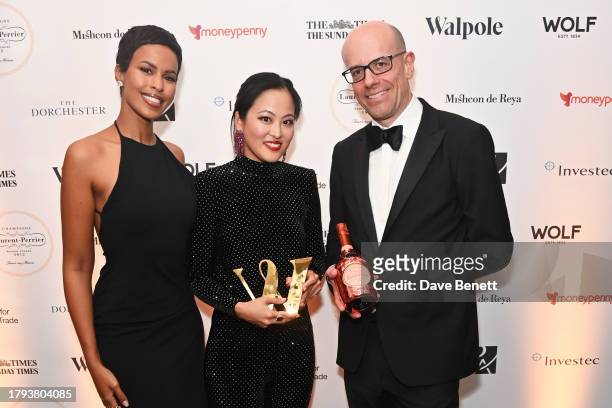 Sabrina Elba, Anabela Chan, winner of the Game Changer award, and Adam Guy attend the Walpole British Luxury Awards 2023 at The Dorchester on...