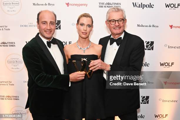 James Amos, Lady Amelia Spencer and Michael Wainwright, Managing Director of Boodles, accepting the British Luxury Brand of the Year award on behalf...