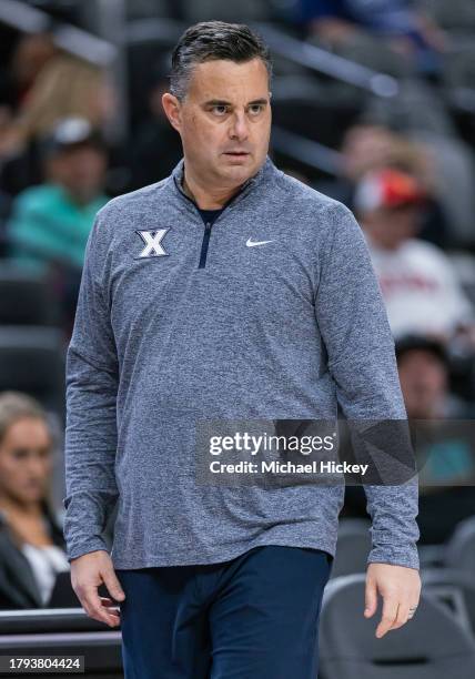 Head coach Sean Miller of the Xavier Musketeers is seen during the game against the Washington Huskies in the Continental Tire Main Event at T-Mobile...