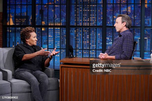 Episode 1450 -- Pictured: Comedian Wanda Sykes during an interview with host Seth Meyers on November 20, 2023 --