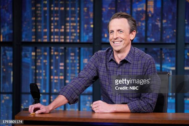 Episode 1450 -- Pictured: Host Seth Meyers during the monologue on November 20, 2023 --
