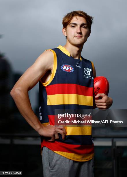 Oscar Ryan of the Crows poses during the AFL Draft Media Opportunity at Marvel Stadium on November 21, 2023 in Melbourne, Australia.