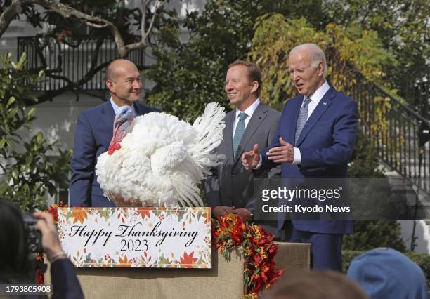President Joe Biden takes part in the annual Thanksgiving turkey pardoning ceremony at the White House in Washington on Nov. 20, 2023.