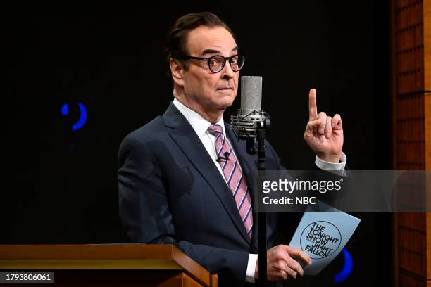 Episode 1879 -- Pictured: Announcer Steve Higgins during "Tonight Show Trivia Night" on Monday, November 20, 2023 --