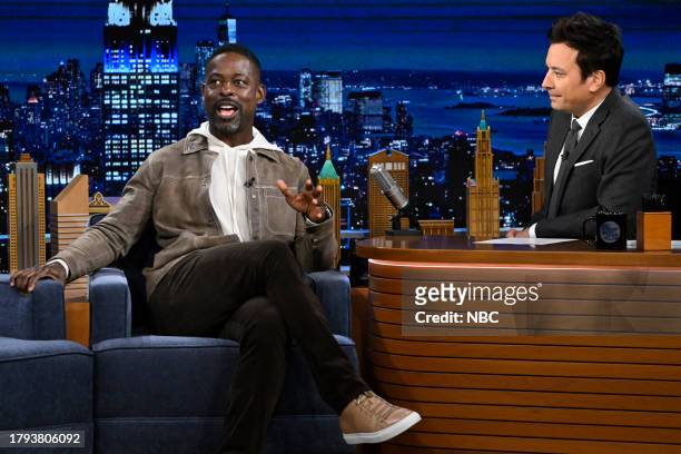 Episode 1879 -- Pictured: Actor Sterling K. Brown during an interview with host Jimmy Fallon on Monday, November 20, 2023 --