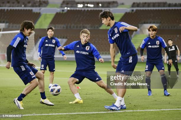 Japan players train in Jeddah, Saudi Arabia, on Nov. 20 the eve of a 2026 football World Cup second-round Asian qualifier against Syria.