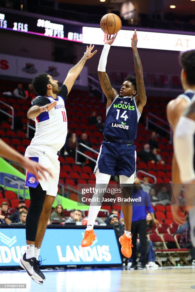 Iowa Wolves Action Javonte Cooke of the Iowa Wolves shoots the ball against the Detroit ...