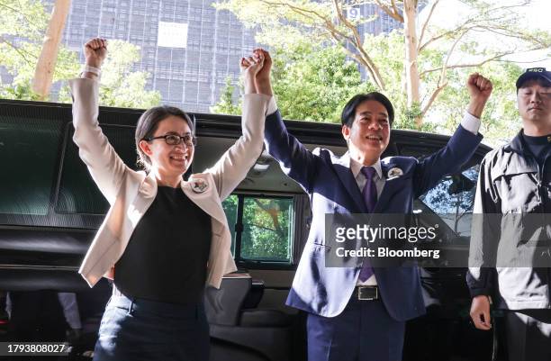 Lai Ching-te, Taiwan's vice president and presidential candidate for the ruling Democratic Progressive Party, right, and his running mate Hsiao...